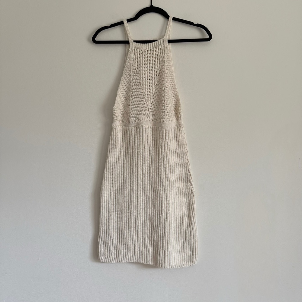 ZARA Cream Ribbed Knit Dress | Halter Neck | Summer Style